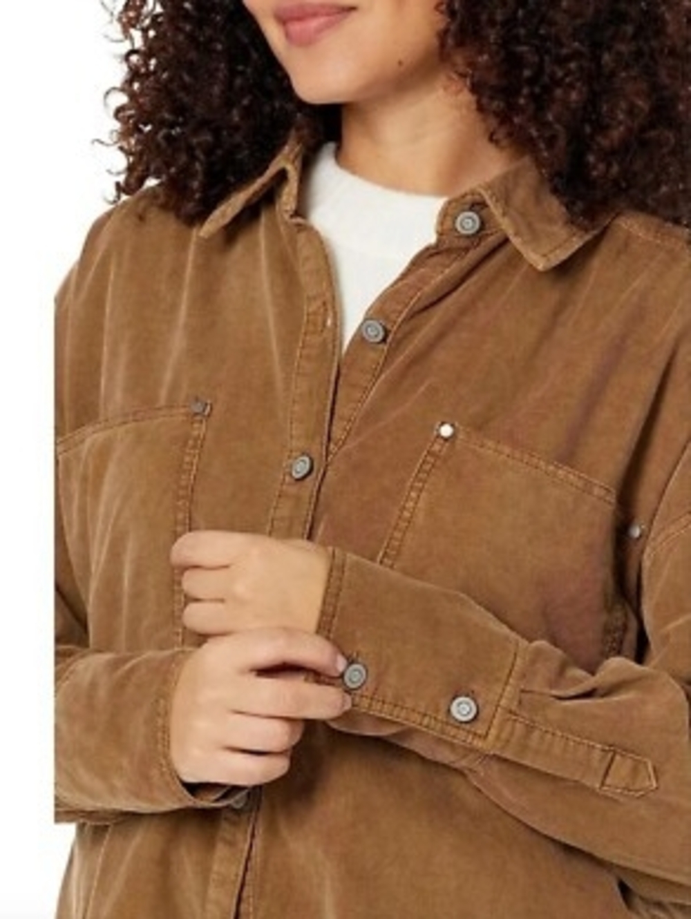 We The Free People Baby Cord Brown Corduroy Button-Down Shirt Top Shacket - Picture 4 of 14